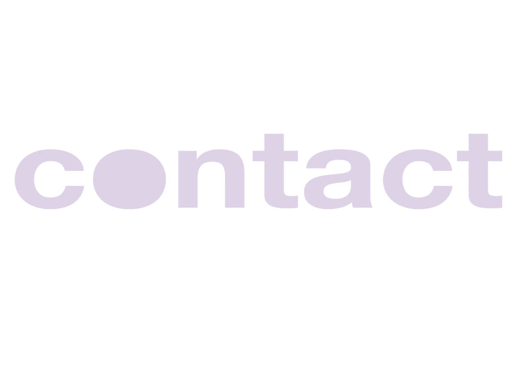 Text reads: contact.

Stylised page title in distorted sans serif font, light purple against a black background. 