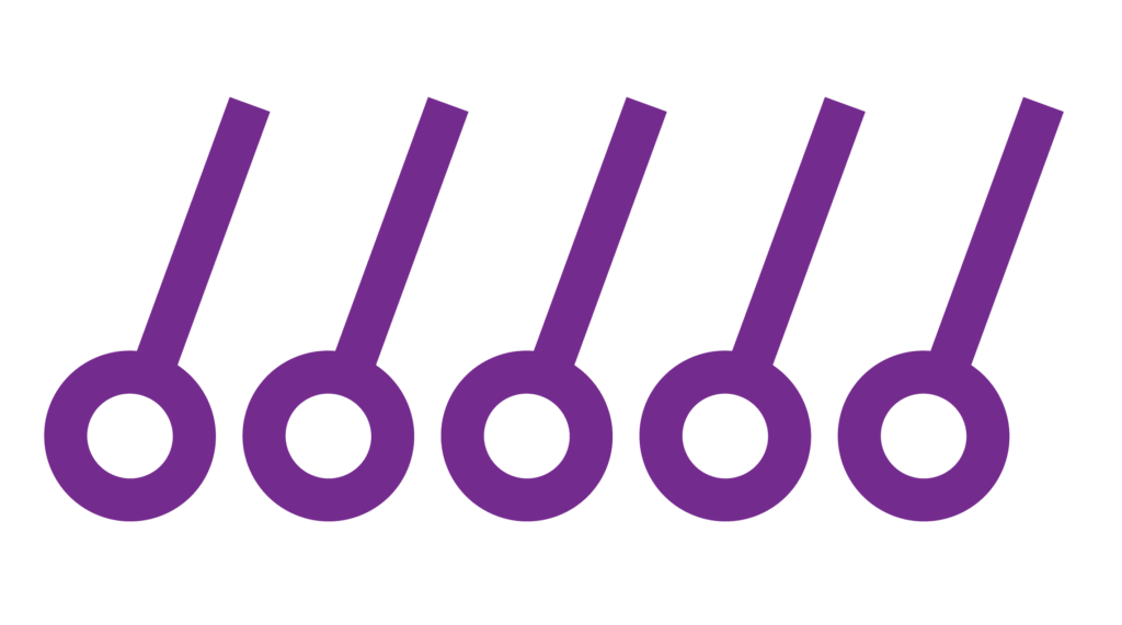 Stylised logomark showing a row of circles with lines pointing upwards at an angle.